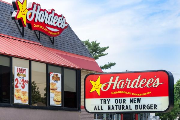 Hardee's low carb menu signage.