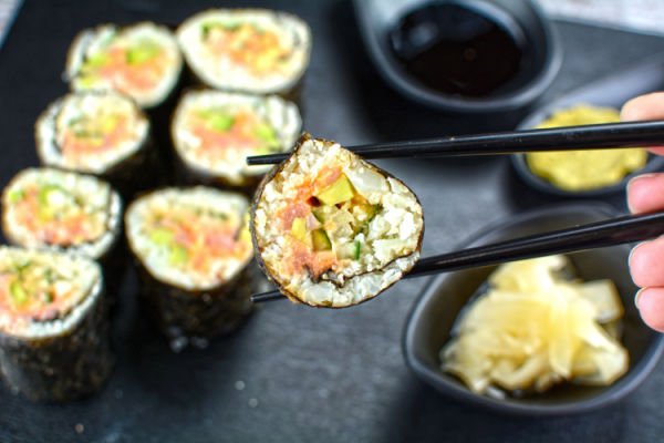 Keto Sushi Rolls: The Perfect Low Carb Meal 3 Sushi roll made of cauliflower and other fillings.