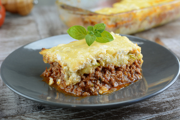 Keto zucchini lasagna with ground beef and marinara sauce