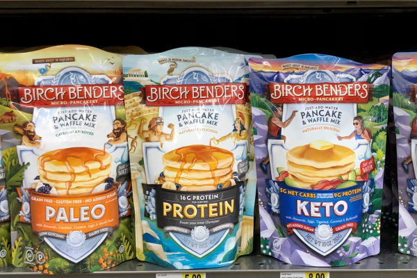 A photo of different flavors of keto pancake mix.