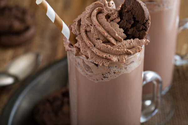 Chocolate milkshakes topped with chocolate whipped cream