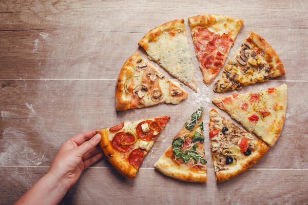 Pizza slices with different toppings