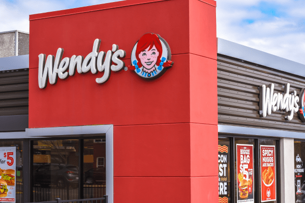 Front view of a Wendy's restaurant, featuring its exterior and signage.