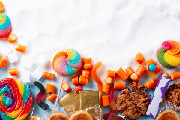 The Ultimate Russel Stover Sugar Free Experience 2 A colorful assortment of candies and chocolates creates a vibrant and tempting display of sweet treats in various shapes and sizes.