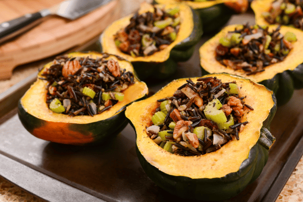 Is Squash Keto: Carbs, Varieties, and Recipes Explained 12 Is Squash Keto: Acorn Squash Stuffed with Wild Rice.