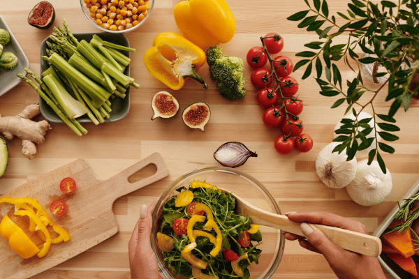Fresh Vegetables on a Brown Wooden Table.