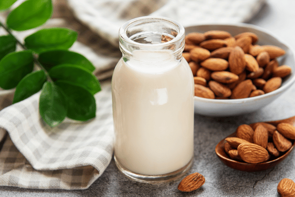 Carbs in Milk: Almond milk and almonds.