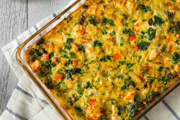 Homemade egg casserole with veggies