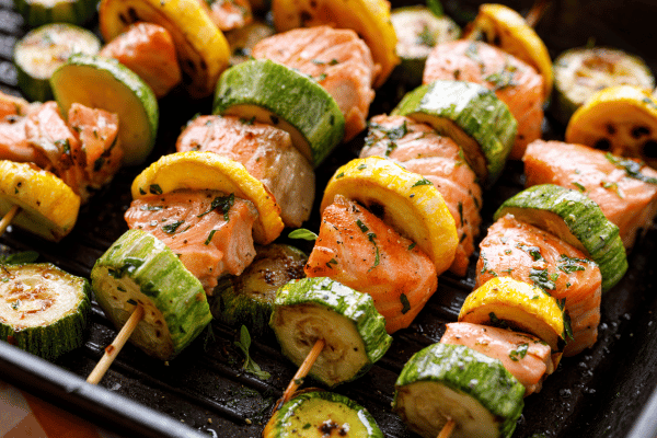10 Keto Zucchini Recipes to Spice Up Your Low Carb Diet 10 Keto Zucchini Recipes: Grilled Salmon Skewers with Zucchini.