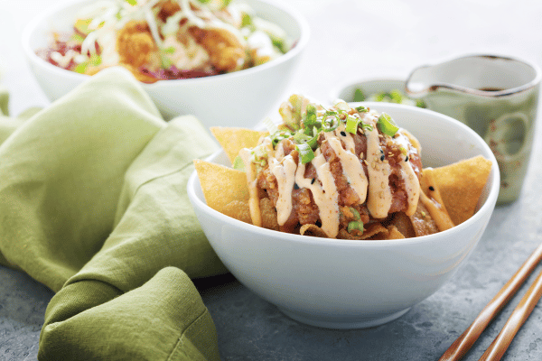 Low Carb Wonton Wrappers: Easy and Creative Recipes 8 Poke bowl with fried wonton wrappers.