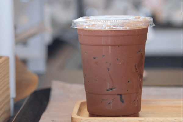 Iced chocolate or cacao drink. Delicious iced chocolate ready to serve.
