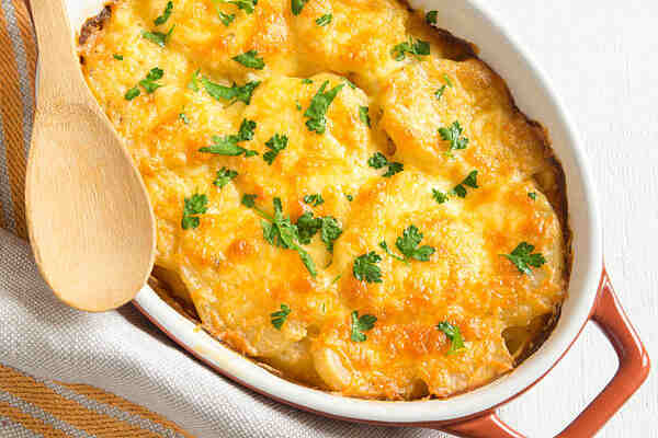 Potato and Chicken Casserole Recipe: A Hearty Comfort Food 6 Cheesy baked potatoes in a casserole dish
