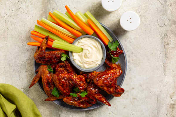 Calories in Chicken Wings: Crack the Code to Smart Snacking 5 Calories in chicken wings: baked chicken wings with carrot and celery sticks