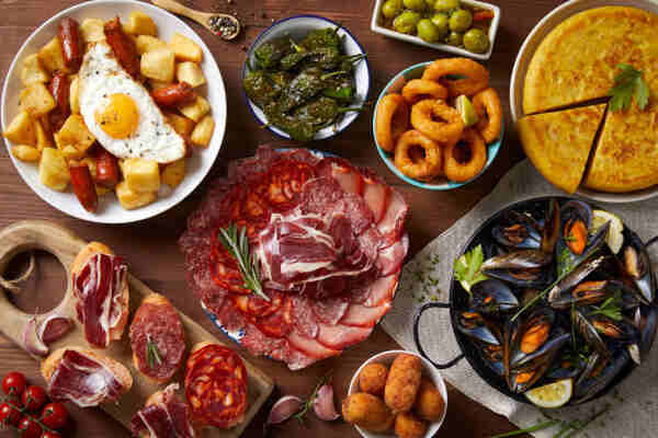 A spread of traditional Spanish dishes