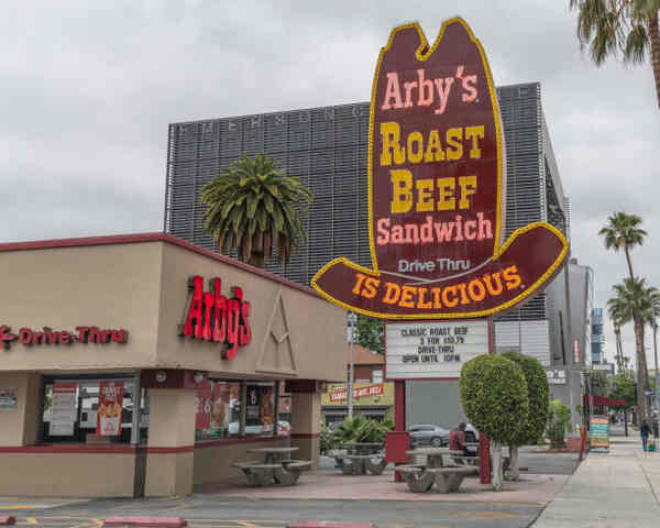 Arby's Roast Beef Sandwich sign outside the restaurant