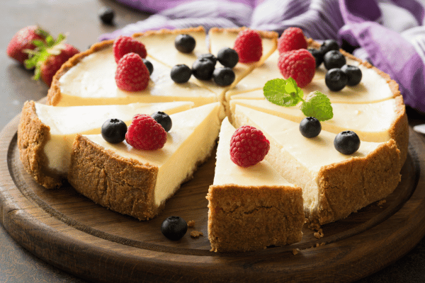 Summer Berry Cheesecake Cut into Slices.