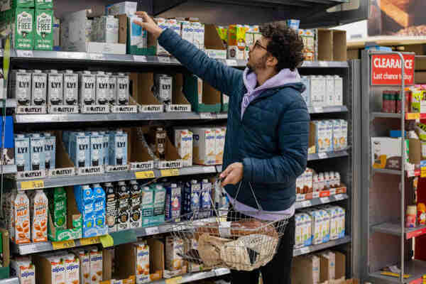 Buying non-dairy milk at a grocery store
