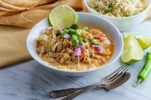 A bowl of white bean chicken chili