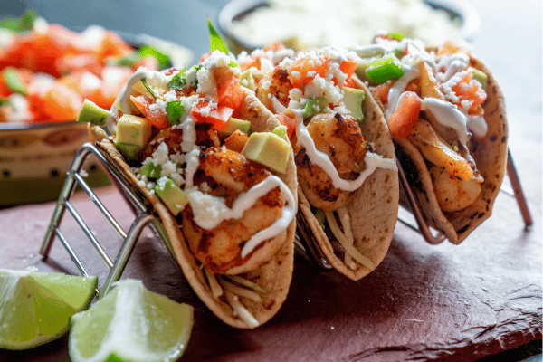 Keto Fish Tacos: The Ultimate Low Carb Recipe and Tips 2 Shrimp street tacos with all the trimmings like avocado.
