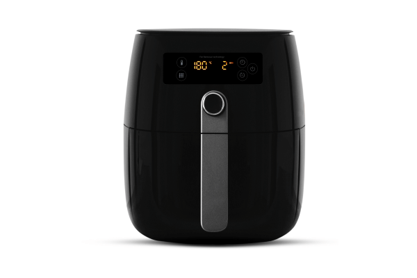 Hash Browns in Air Fryer: The Recipe for a Quick Breakfast 3 A black air fryer with a modern, shiny finish that fits well in any kitchen.