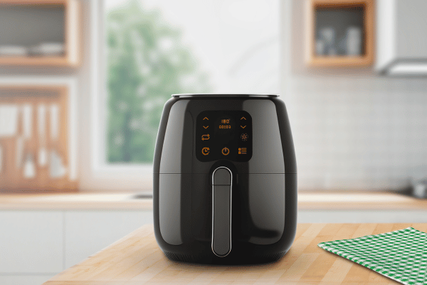 Hash Browns in Air Fryer: The Recipe for a Quick Breakfast 8 The black air fryer stands out with its glossy finish, adding a modern touch to the kitchen decor.
