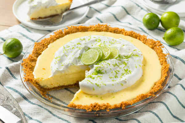 Homemade key lime pie with a graham cracker crust
