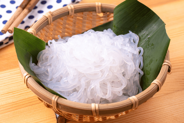 Is Buckwheat Keto Friendly? Everything You Need to Know 12 A basket is filled with shirataki noodles, their translucent, white strands creating a soft, silky look.
