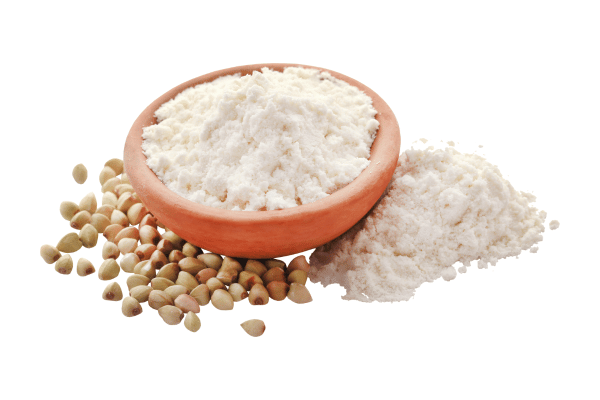 Is Buckwheat Keto Friendly? Everything You Need to Know 15 A small pile of buckwheat flour, light beige in color and finely ground, sits next to a bundle of whole buckwheat grains.
