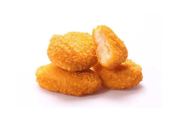 Chicken McNuggets Carbs: A Guide for Low-Carb Dieters 5 A group of golden Chicken Nuggets on a white background, casts a soft black shadow that adds depth to the image.