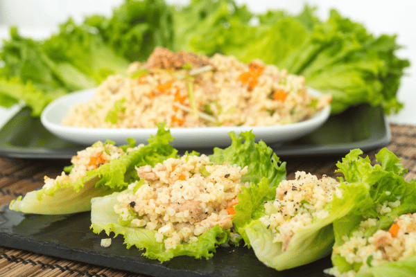 Easy Turkey Wrap Recipe for a Healthy Lunch in Minutes 8 Lettuce wraps, fresh and vibrant, with crisp lettuce leaves used as the base instead of tortillas.