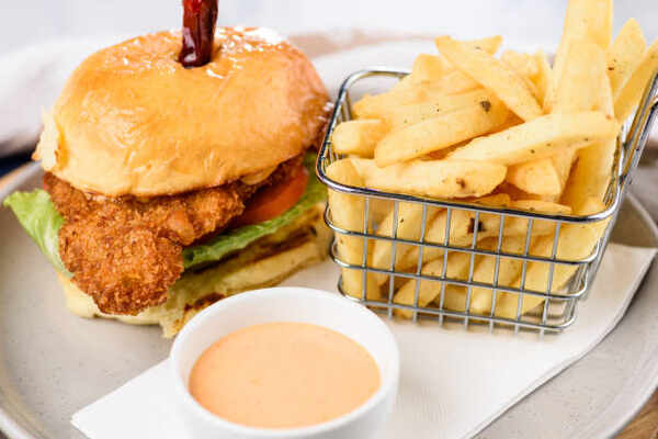 Quick and Easy Aldi Red Bag Chicken Air Fryer Recipe 8 Fried breaded chicken fillet in buns served with fries