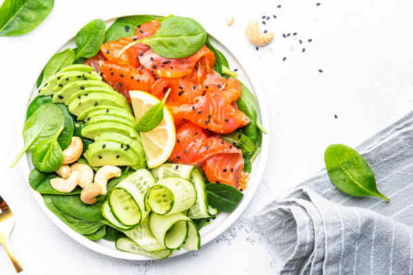 10 Delicious Keto Breakfast Without Eggs to Start Your Day 3 Smoked salmon salad with avocado, cucumber, and spinach