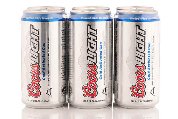 A six-pack Coors Light beer cans