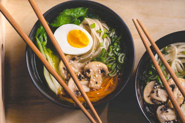 Keto Ramen Recipe: Quick, Tasty, and Low-Carb Friendly 9 Bowls of Japanese ramen noodle soup with mushrooms, egg, and bok choy