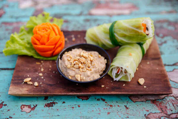 Keto Spring Rolls with Peanut Sauce You’ll Crave Daily 2 Cabbage-wrapped fresh spring rolls with peanut sauce