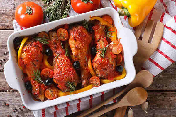 Easy Chicken Paprika in Crock Pot for a Cozy Dinner 3 Paprika chicken thighs with tomatoes, olives, and bell peppers