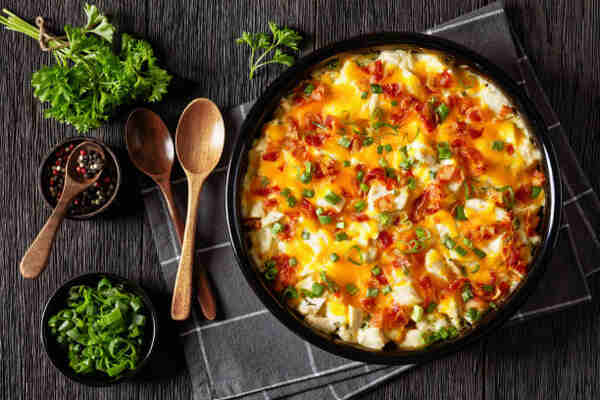 Keto Chicken Bacon Ranch Casserole the Whole Family Loves 3 Baked cheesy chicken bacon casserole with herbs