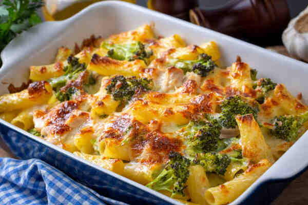 Keto Chicken Bacon Ranch Casserole the Whole Family Loves 2 Baked chicken and broccoli with pasta in creamy sauce