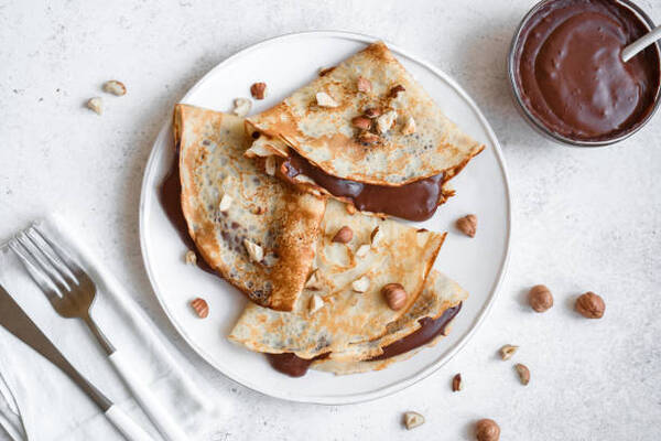 Easy Low-Carb Crepes Recipe with Just 4 Ingredients 7 Crepes with chocolate spread and hazelnuts