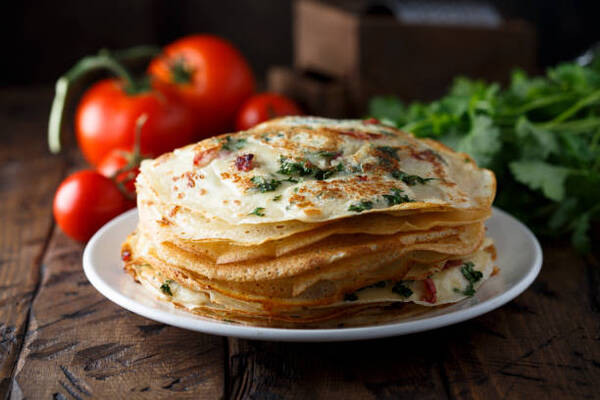 Easy Low-Carb Crepes Recipe with Just 4 Ingredients 3 Savory crepes or pancakes with tomato and spinach