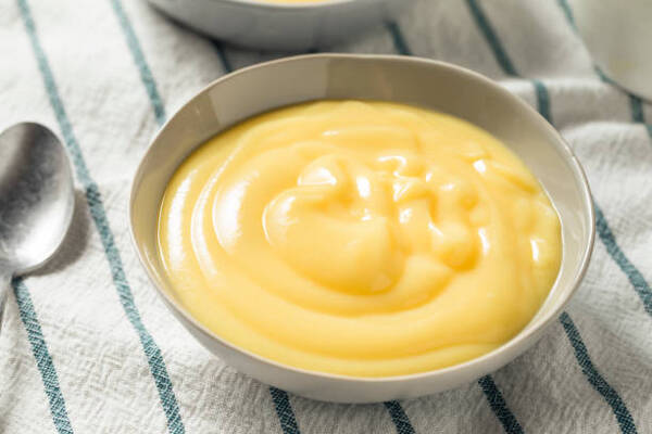 Homemade vanilla custard pudding in a bowl